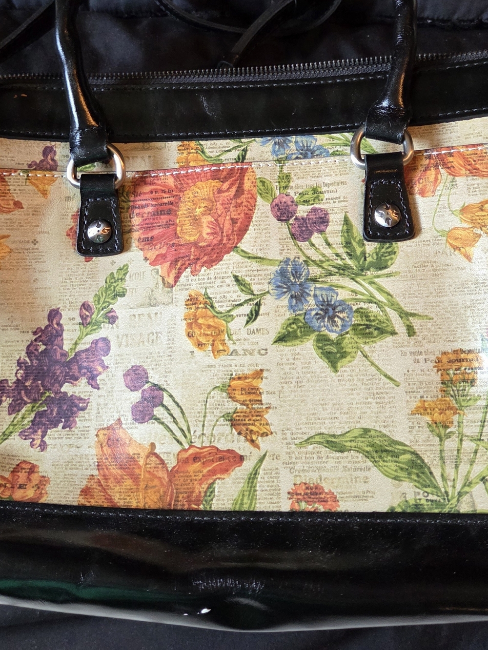 Patricia Nash Cream Floral Tote with Black Trim